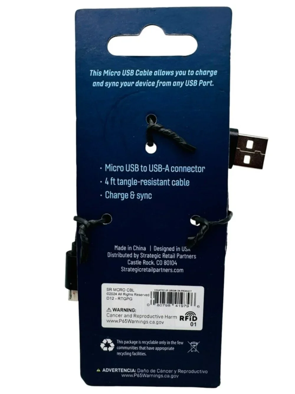 Solaray Micro USB Cable 3 Ft Black Braided Charge Sync Cord